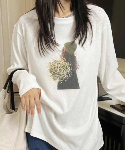 aimoha(アイモハ)の「プリントカジュアルロングスリーブTシャツ(Tシャツ/カットソー・レディース・ブラック/ホワイト/ダークグレー/オレンジ/イエロー・FREE)」の13枚目の写真