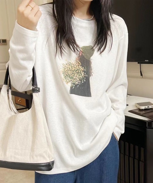 aimoha(アイモハ)の「プリントカジュアルロングスリーブTシャツ(Tシャツ/カットソー・レディース・ブラック/ホワイト/ダークグレー/オレンジ/イエロー・FREE)」の14枚目の写真
