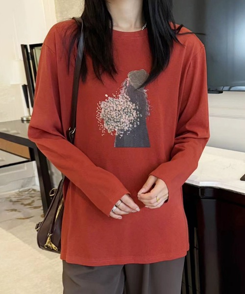 aimoha(アイモハ)の「プリントカジュアルロングスリーブTシャツ(Tシャツ/カットソー・レディース・ブラック/ホワイト/ダークグレー/オレンジ/イエロー・FREE)」の17枚目の写真