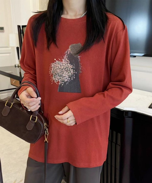 aimoha(アイモハ)の「プリントカジュアルロングスリーブTシャツ(Tシャツ/カットソー・レディース・ブラック/ホワイト/ダークグレー/オレンジ/イエロー・FREE)」の18枚目の写真