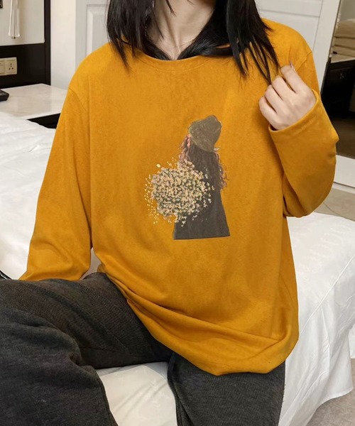 aimoha(アイモハ)の「プリントカジュアルロングスリーブTシャツ(Tシャツ/カットソー・レディース・ブラック/ホワイト/ダークグレー/オレンジ/イエロー・FREE)」の16枚目の写真