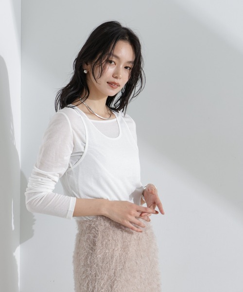 NANO universe(ナノユニバース)の「シアータンクトップ+ロンTレイヤードセット(Tシャツ/カットソー・レディース・チャコール/ホワイト/ブラック・FREE)」の6枚目の写真