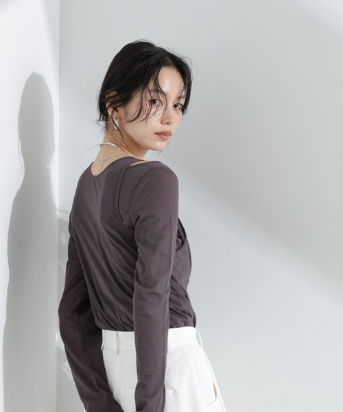 NANO universe(ナノユニバース)の「シアータンクトップ+ロンTレイヤードセット(Tシャツ/カットソー・レディース・チャコール/ホワイト/ブラック・FREE)」の14枚目の写真