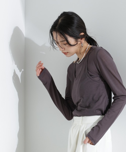 NANO universe(ナノユニバース)の「シアータンクトップ+ロンTレイヤードセット(Tシャツ/カットソー・レディース・チャコール/ホワイト/ブラック・FREE)」の15枚目の写真