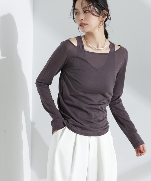 NANO universe(ナノユニバース)の「シアータンクトップ+ロンTレイヤードセット(Tシャツ/カットソー・レディース・チャコール/ホワイト/ブラック・FREE)」の12枚目の写真