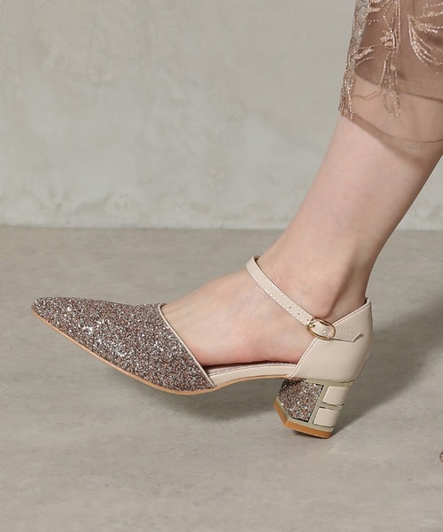Kana（カナ）の「グリッター チャンキーヒール フォーマル パンプス 結婚式 お呼ばれ オケージョン（パンプス・レディース・ベージュ/シルバー/ブラック・24/22.5/24.5/23/23.5）」の5枚目の写真