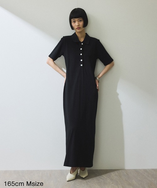 アダムエロペ 【WEB限定】ハーフスリーブポロシャツワンピース ブラック WEB限定】ハーフスリーブポロシャツワンピース（シャツ
