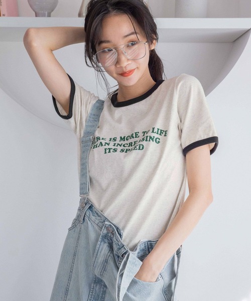 LOWRYS FARM（ローリーズファーム）の「リンガーロゴＴＥＥ 288816（Tシャツ/カットソー・レディース・グレー/アイボリー/グレイッシュベージュ・FREE）」の2枚目の写真