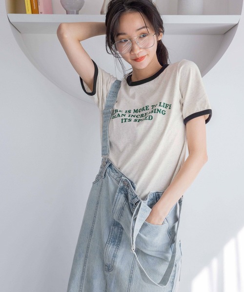 LOWRYS FARM（ローリーズファーム）の「リンガーロゴＴＥＥ 288816（Tシャツ/カットソー・レディース・グレー/アイボリー/グレイッシュベージュ・FREE）」の8枚目の写真