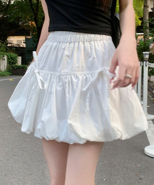 セール】レディース ゆるかわシルエットリボンバルーンミニスカート