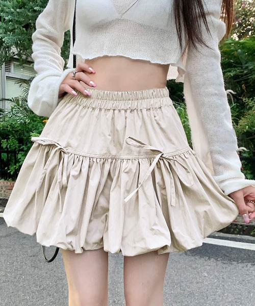DAY CLOSET(デイ クローゼット)の「レディース ゆるかわシルエットリボンバルーンミニスカート(スカート・レディース・ホワイト/グレイッシュベージュ/ブラック・XL/L/M/S)」の21枚目の写真