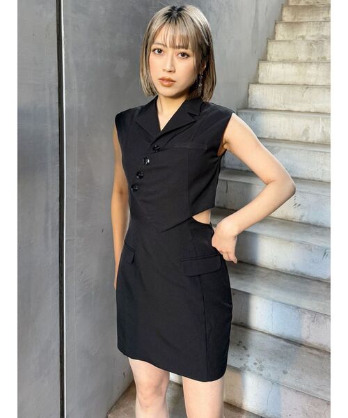 MURUA(ムルーア)の「マニッシュベストミニワンピース(ワンピース・レディース・ブラック/ベージュ/ダークグレー・FREE)」の5枚目の写真