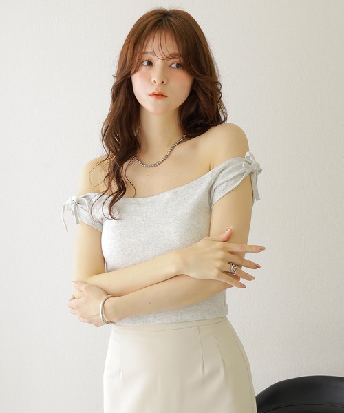 ribbon short french sleeve tops /リボン ショート丈 カップ