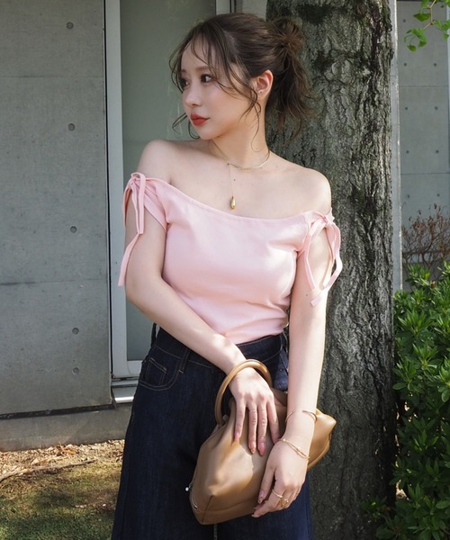 ribbon short french sleeve tops /リボン ショート丈 カップ
