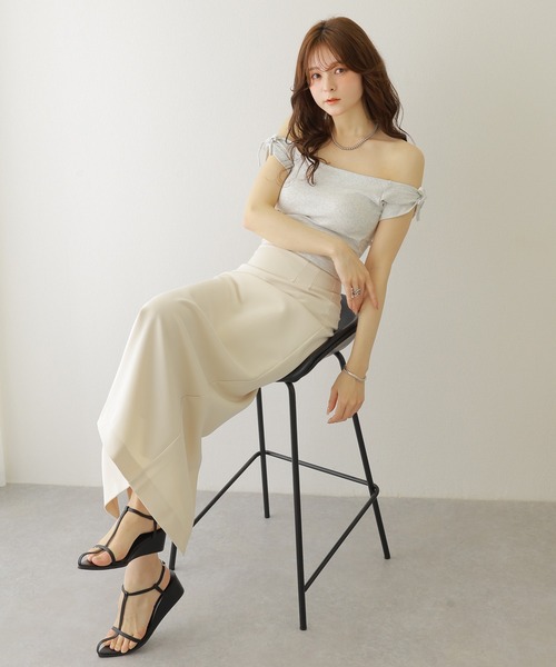 LAULEN（ローレン）の「ribbon short french sleeve tops /リボン ショート丈 カップ付き フレンチスリーブトップス（Tシャツ/カットソー・レディース・アイボリー/オートミール/ピンク・FREE）」の8枚目の写真