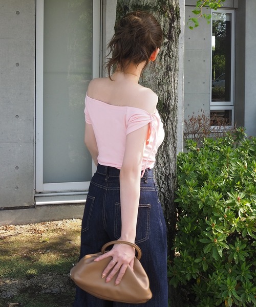 LAULEN（ローレン）の「ribbon short french sleeve tops /リボン ショート丈 カップ付き フレンチスリーブトップス（Tシャツ/カットソー・レディース・アイボリー/オートミール/ピンク・FREE）」の10枚目の写真