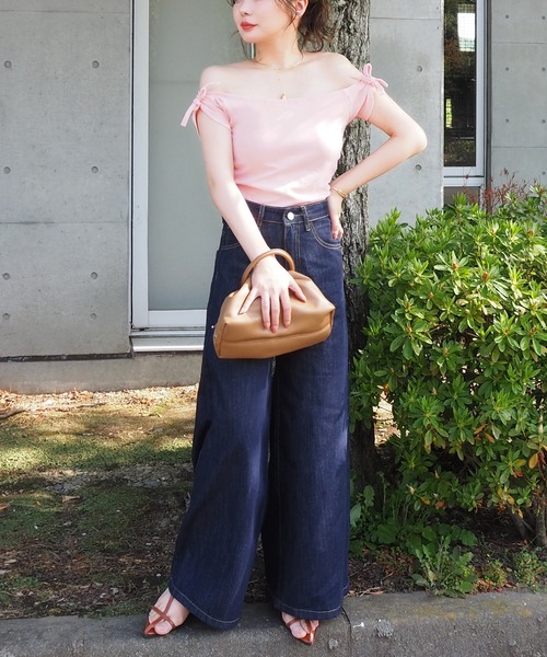 ribbon short french sleeve tops /リボン ショート丈 カップ