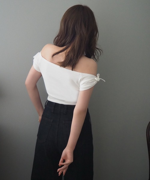 LAULEN（ローレン）の「ribbon short french sleeve tops /リボン ショート丈 カップ付き フレンチスリーブトップス（Tシャツ/カットソー・レディース・アイボリー/オートミール/ピンク・FREE）」の12枚目の写真