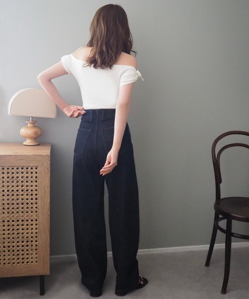 ribbon short french sleeve tops /リボン ショート丈 カップ