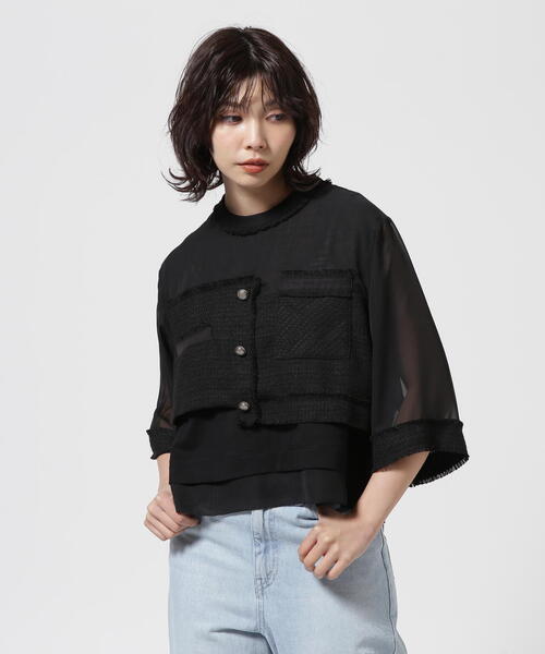 AULA AILA（アウラアイラ）の「AULA AILA/アウラアイラ/TWEED COMBINATION PULLOVER/ツイードコンビネーションプルオーバー（Tシャツ/カットソー・レディース・ブラック/イエロー・0）」の3枚目の写真