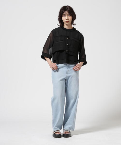 AULA AILA（アウラアイラ）の「AULA AILA/アウラアイラ/TWEED COMBINATION PULLOVER/ツイードコンビネーションプルオーバー（Tシャツ/カットソー・レディース・ブラック/イエロー・0）」の8枚目の写真