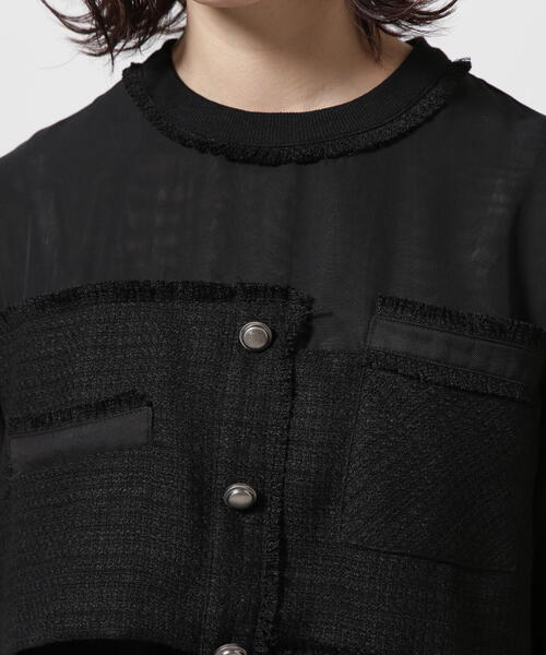 AULA AILA（アウラアイラ）の「AULA AILA/アウラアイラ/TWEED COMBINATION PULLOVER/ツイードコンビネーションプルオーバー（Tシャツ/カットソー・レディース・ブラック/イエロー・0）」の5枚目の写真