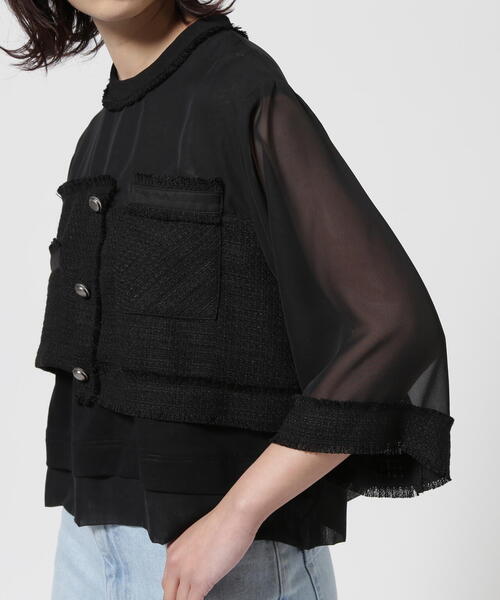 AULA AILA（アウラアイラ）の「AULA AILA/アウラアイラ/TWEED COMBINATION PULLOVER/ツイードコンビネーションプルオーバー（Tシャツ/カットソー・レディース・ブラック/イエロー・0）」の4枚目の写真