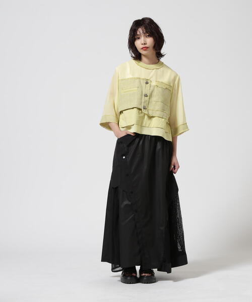 AULA AILA（アウラアイラ）の「AULA AILA/アウラアイラ/TWEED COMBINATION PULLOVER/ツイードコンビネーションプルオーバー（Tシャツ/カットソー・レディース・ブラック/イエロー・0）」の14枚目の写真