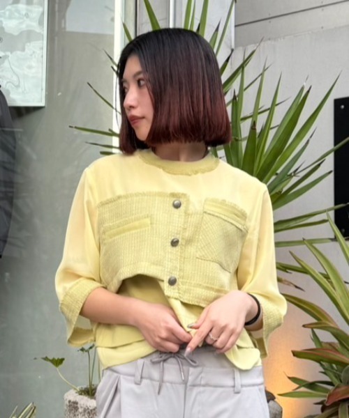 tシャツ AULA AILA/アウラアイラ/TWEED COMBINATION PULLOVER/ツイードコンビネーションプルオーバー レディース AULA AILA tシャツ AILA/アウラアイラ/TWEED COMBINATION