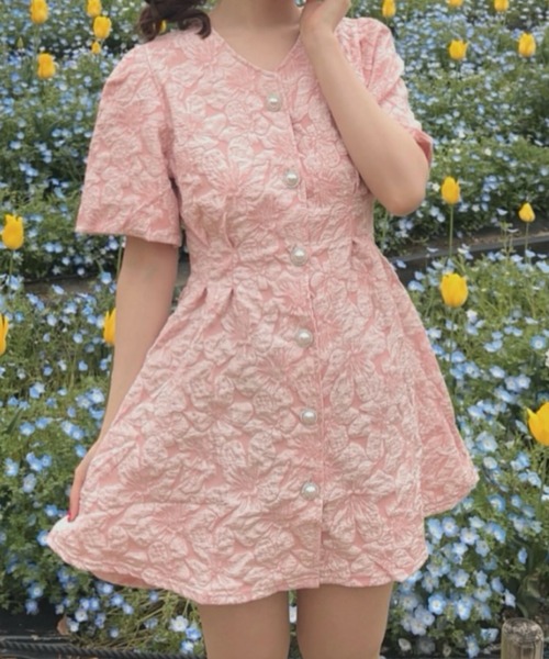 Mejoul（メジュール）の「バックオープン フラワージャガード パールボタン ミニワンピース（ワンピース・レディース・ブラック/ホワイト/ピンク・M/L）」の14枚目の写真