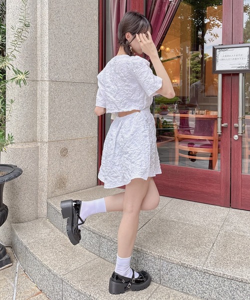 Mejoul（メジュール）の「バックオープン フラワージャガード パールボタン ミニワンピース（ワンピース・レディース・ブラック/ホワイト/ピンク・M/L）」の21枚目の写真