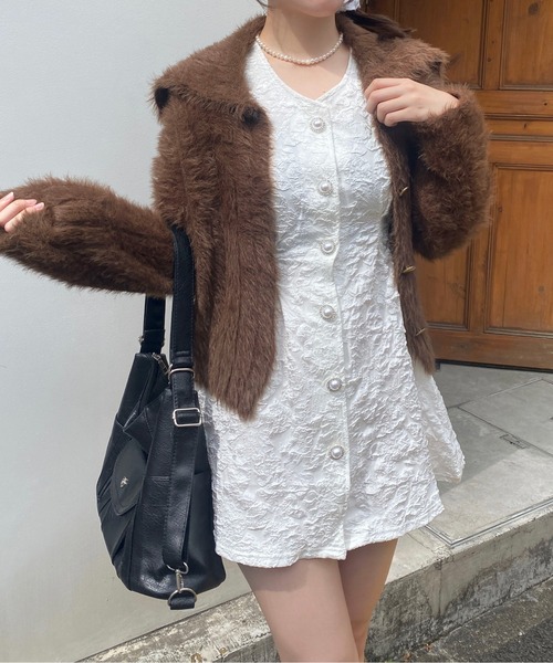 Mejoul（メジュール）の「バックオープン フラワージャガード パールボタン ミニワンピース（ワンピース・レディース・ブラック/ホワイト/ピンク・M/L）」の11枚目の写真