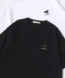 Lazar 別注 Animal Embroidery Tee/オーバーサイズ アニマル柄 犬 猫 ロゴ ワンポイント刺繍 半袖Tシャツ/レディース メンズ