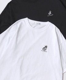 Lazar 別注 Animal Embroidery Tee/オーバーサイズ アニマル柄 犬 猫 ロゴ ワンポイント刺繍 半袖Tシャツ/レディース メンズ
