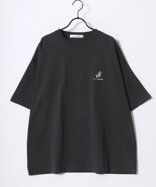 犬のビーズ装飾半袖Tシャツ M 黒 met2022091401_rw0.jpg