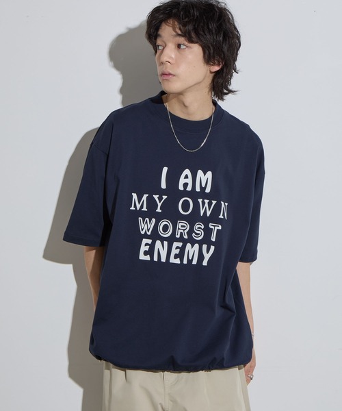 SLICK（スリック）の「【SLICK/スリック】Drawstring Printed T-Shirt (Worst Enemy)/ ドローストリングプリントTシャツ/オーバーサイズ シルエット / ヘビーウェイト（Tシャツ/カットソー・メンズ・ネイビー/ホワイト/ブラック・3/2/1）」の15枚目の写真