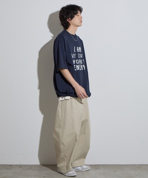 SLICK（スリック）の「【SLICK/スリック】Drawstring Printed T-Shirt (Worst Enemy)/ ドローストリングプリントTシャツ/オーバーサイズ シルエット / ヘビーウェイト（Tシャツ/カットソー・メンズ・ネイビー/ホワイト/ブラック・3/2/1）」の10枚目の写真