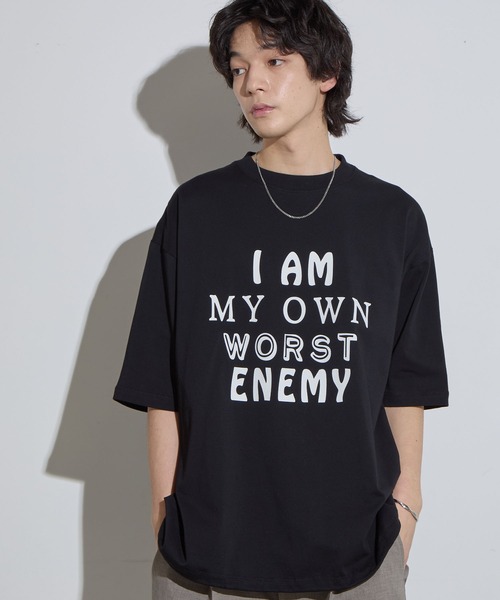 SLICK（スリック）の「【SLICK/スリック】Drawstring Printed T-Shirt (Worst Enemy)/ ドローストリングプリントTシャツ/オーバーサイズ シルエット / ヘビーウェイト（Tシャツ/カットソー・メンズ・ネイビー/ホワイト/ブラック・3/2/1）」の22枚目の写真