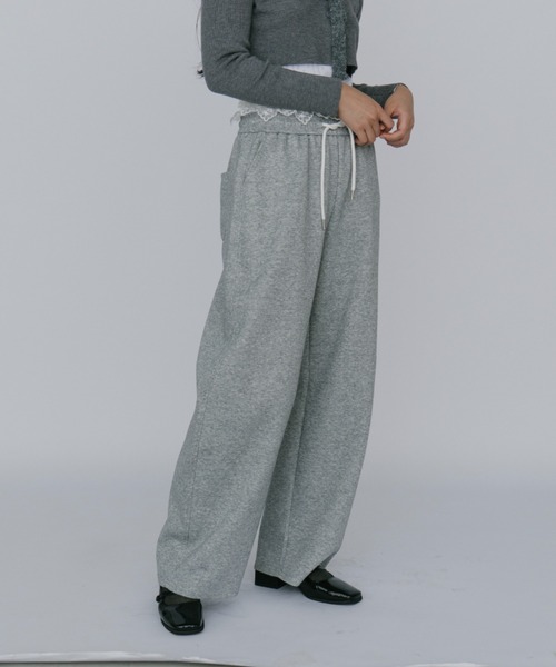 レースレイヤードスウェットパンツ【低身長向けSサイズ展開有
