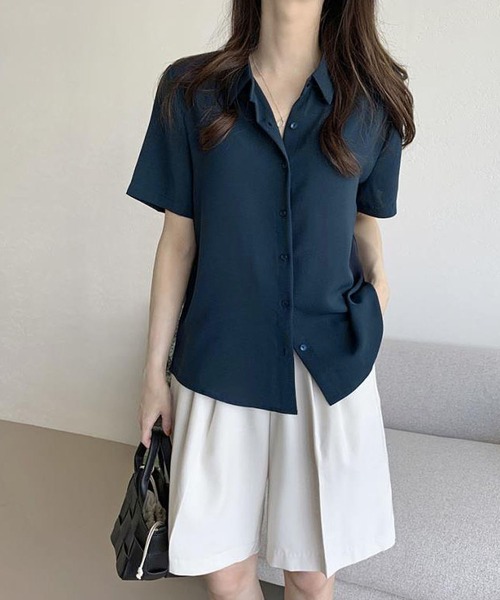 BLANC FICELLE(ブランフィセル)の「半袖 レギュラーシャツ(シャツ/ブラウス・レディース・ホワイト/ネイビー/ベージュ/サックスブルー/ピンク・M)」の14枚目の写真