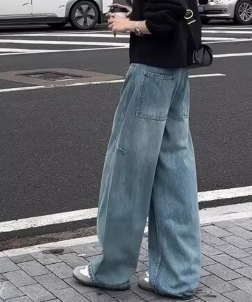 Teem Store（チームストア）の「カーブデザイン ワイドデニム（デニムパンツ・レディース・ブルー・S/M/L）」の9枚目の写真