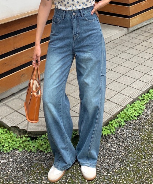 Teem Store（チームストア）の「カーブデザイン ワイドデニム（デニムパンツ・レディース・ブルー・S/M/L）」の18枚目の写真