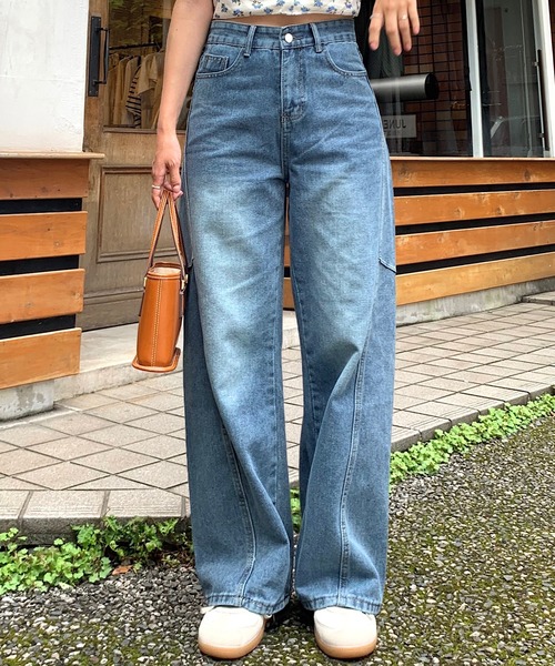 Teem Store（チームストア）の「カーブデザイン ワイドデニム（デニムパンツ・レディース・ブルー・S/M/L）」の17枚目の写真