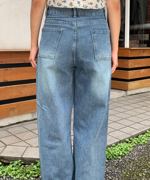 Teem Store（チームストア）の「カーブデザイン ワイドデニム（デニムパンツ・レディース・ブルー・S/M/L）」の12枚目の写真