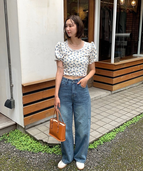 Teem Store（チームストア）の「カーブデザイン ワイドデニム（デニムパンツ・レディース・ブルー・S/M/L）」の14枚目の写真