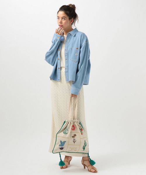 BAYFLOW（ベイフロー）の「[A4サイズ収納可]刺繍巾着トート（トートバッグ・レディース・グリーン/ピンク・FREE）」の7枚目の写真