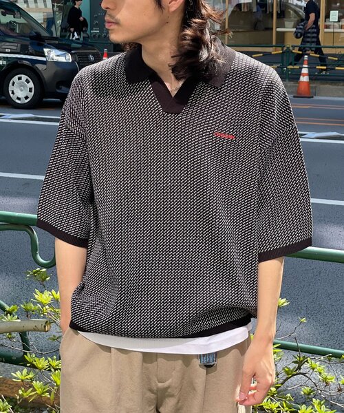 CIAOPANIC（チャオパニック）の「バーズアイサマーニットポロシャツ（シャツ/ブラウス・レディース・ブラック/ネイビー・FREE）」の5枚目の写真