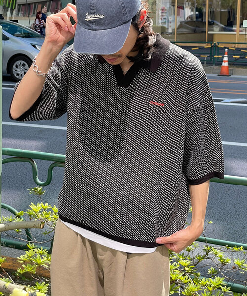 CIAOPANIC（チャオパニック）の「バーズアイサマーニットポロシャツ（シャツ/ブラウス・レディース・ブラック/ネイビー・FREE）」の6枚目の写真