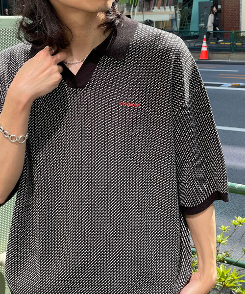 バーズアイ ニットポロ XL ネイビー ホワイト 90s ビンテージ イタリア製 バーズアイサマーニットポロシャツ（シャツ/ブラウス