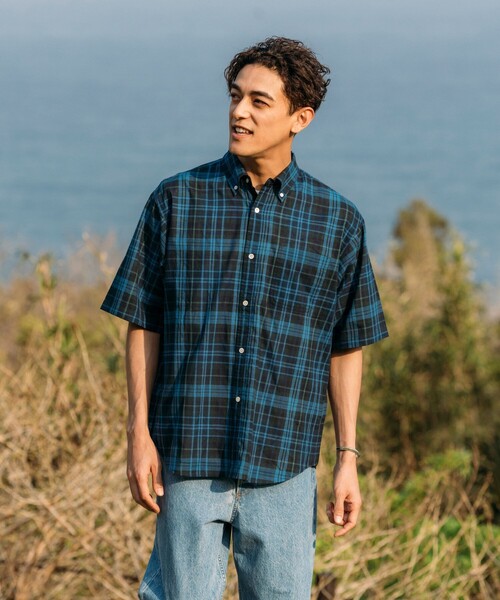 FREAK'S STORE（フリークスストア）の「インド製 リラックスフィット ダークマドラスチェック ボタンダウンシャツ ショートスリーブ（シャツ/ブラウス・メンズ・グリーン/ネイビー・MEDIUM/LARGE）」の8枚目の写真
